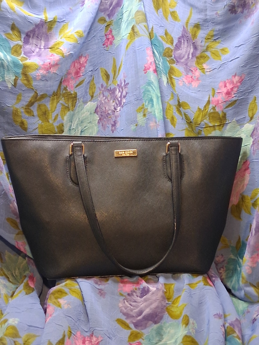 kate spade Black Leather Tote with Gold Logo